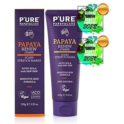 P'URE PAPAYACARE P'URE PAPAYA CARE Renew Cream 100ml Stretch Mark Cream & Scar Treatment Vegan Moisturiser Paw Paw Papaya Enzymes, Gotu Kola, Shea Butter, Australian Jojoba Oil for Skin Natural Skincare P'URE PAPAYACARE P'URE PAPAYA CARE Renew Cream 100ml Stretch Mark Cream & Scar Treatment Vegan Moisturiser Paw Paw Papaya Enzymes, Gotu Kola, Shea Butter, Australian Jojoba Oil for Skin Natural Skincare