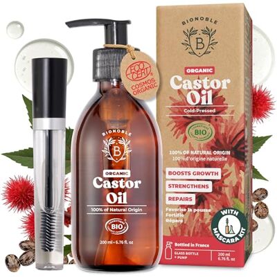 Bionoble Organic Castor Oil - Vegan Cruelty Free - 200ml - For Hair, Eyebrows, Lashes Bionoble Organic Castor Oil - Vegan Cruelty Free - 200ml - For Hair, Eyebrows, Lashes
