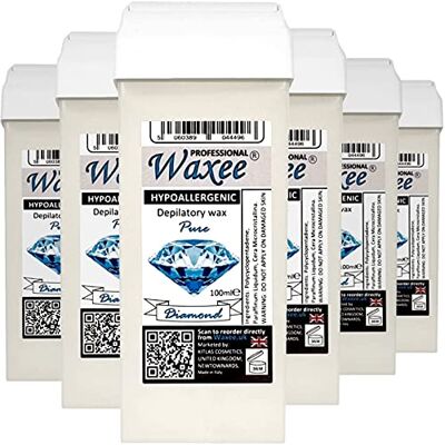 Waxee HYPOALLERGENIC 100ml roll on wax, roller wax PURE DIAMOND. Wax cartridge for sensitive & delicate skin, PREMIUM WAX from ! (6 x 100ml roll-on wax cartridge) Waxee HYPOALLERGENIC 100ml roll on wax, roller wax PURE DIAMOND. Wax cartridge for sensitive & delicate skin, PREMIUM WAX from ! (6 x 100ml roll-on wax cartridge)