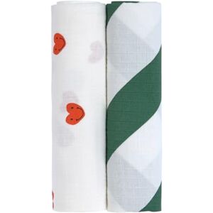 Lässig Muslin Cloths 2-Pack - Organic Cotton, Happy Rascals, Heart Lässig Muslin Cloths 2-Pack - Organic Cotton, Happy Rascals, Heart