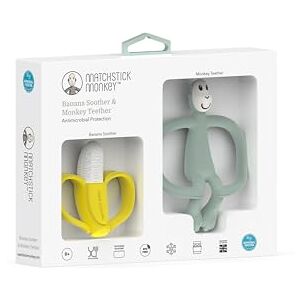 Matchstick Monkey , Antimicrobial Teething Gift Set 1 Banana Shaped Soother and 1 Animal Teether, 3 Months Old+, Banana & Monkey Matchstick Monkey , Antimicrobial Teething Gift Set 1 Banana Shaped Soother and 1 Animal Teether, 3 Months Old+, Banana & Monkey