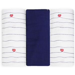 Trois Kilos Sept Set of 3 Baby Swaddles – Newborn – Multi-Use: Swaddle, Breastfeeding, Changing, Lightweight Blanket – 100% Oeko-TEX® Standard 100 Cotton – Navy Blue – Striped Heart Design – 70 x 70 Trois Kilos Sept Set of 3 Baby Swaddles – Newborn – Multi-Use: Swaddle, Breastfeeding, Changing, Lightweight Blanket – 100% Oeko-TEX® Standard 100 Cotton – Navy Blue – Striped Heart Design – 70 x 70