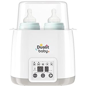 Dualit Double Baby Bottle Warmer & Steriliser White and Grey BPA Free Multi-Functional High Temperature Steam Clean Fast Warming Baby Food Warmer - Milk Heater Function 11020