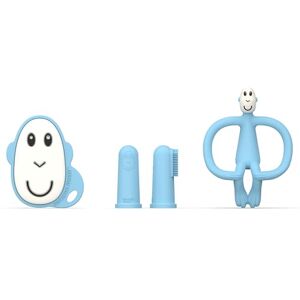 Matchstick Monkey , Antimicrobial Teething Starter Set 1 Flat Face Teether, 1 Animal Teether, 2 Silicone Finger Toothbrushes, 3 Months Old+, Light Blue Monkey Matchstick Monkey , Antimicrobial Teething Starter Set 1 Flat Face Teether, 1 Animal Teether, 2 Silicone Finger Toothbrushes, 3 Months Old+, Light Blue Monkey