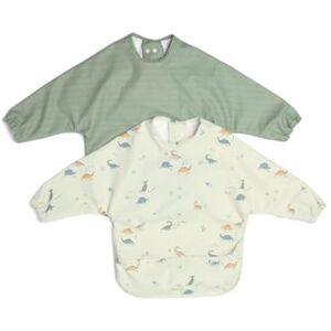 Mamas & Papas 2-Pack Waterproof Long Sleeved Messy Baby Bibs, Ideal for Weaning for 6-18 Months Dino Stripe Mamas & Papas 2-Pack Waterproof Long Sleeved Messy Baby Bibs, Ideal for Weaning for 6-18 Months Dino Stripe