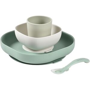 Béaba , Silicone Baby Meal Set, with Suction Cup, Non-Slip, 4 Pieces, Plate + Bowl + Glass + Spoon, Healthy and Durable Silicone, Dishwasher Safe, Microwave Safe, Sage Green Béaba , Silicone Baby Meal Set, with Suction Cup, Non-Slip, 4 Pieces, Plate + Bowl + Glass + Spoon, Healthy and Durable Silicone, Dishwasher Safe, Microwave Safe, Sage Green
