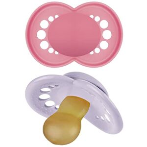 MAM Original Pure Pacifier, Climate Neutral MAM Natural Rubber Pacifier, Sustainable & Bio-Renewable Raw Materials, Sterilizer Case, Girl, 6-16 Months, 2-Pack