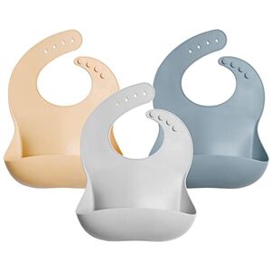 GODR7OY Bibs Baby Bibs, Soft and Foldable Weaning Bibs, Light Adjustable Bib with Wide Food Crumb Catcher Pocket, 3PCS Silicone Bibs for Babies, Natural & Gray GODR7OY Bibs Baby Bibs, Soft and Foldable Weaning Bibs, Light Adjustable Bib with Wide Food Crumb Catcher Pocket, 3PCS Silicone Bibs for Babies, Natural & Gray