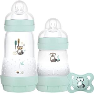 Gp0022mb MAM Easy Start Colours of Nature Starter Self Sterilising Anti Colic Starter Set (Racoon), Non-Shiny Matt Finish Newborn Bottle Set and Soother, Newborn Essentials