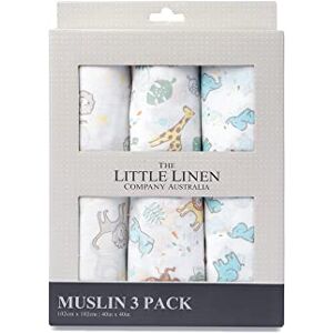 The Little Linen Company Muslin Baby Wrap 3Pk Safari Bear The Little Linen Company Muslin Baby Wrap 3Pk Safari Bear
