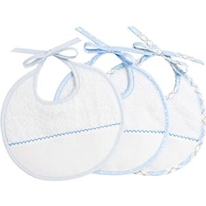 FILET Set of 3 Newborn Baby Round Bibs in White Cotton Towelling with Aida Pocket to Embroider, Protects Baby Clothes Against Feeding and Salivation, 100% Made in Italy, White and Sky Colour FILET Set of 3 Newborn Baby Round Bibs in White Cotton Towelling with Aida Pocket to Embroider, Protects Baby Clothes Against Feeding and Salivation, 100% Made in Italy, White and Sky Colour