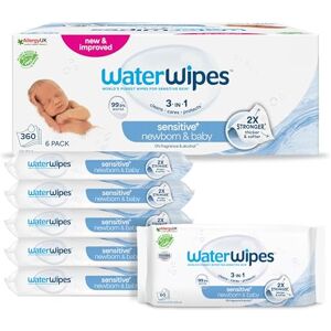 WaterWipes Sensitive+ Newborn & Baby Wipes, 360 Count (6 Packs), 3-In-1 Cleans, Cares, Protects, 99.9% Water, Unscented WaterWipes Sensitive+ Newborn & Baby Wipes, 360 Count (6 Packs), 3-In-1 Cleans, Cares, Protects, 99.9% Water, Unscented