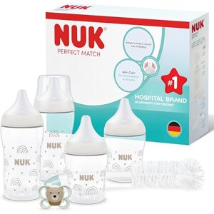 NUK Perfect Match Perfect Start Newborn Essentials Baby Bottles Set 0-6 Months 4 x Anti-Colic Feeding Bottles (150ml, 260ml), 1 x Perfect Match Air Dummies, 1 x Bottle Brush Rainbow 6 Count NUK Perfect Match Perfect Start Newborn Essentials Baby Bottles Set 0-6 Months 4 x Anti-Colic Feeding Bottles (150ml, 260ml), 1 x Perfect Match Air Dummies, 1 x Bottle Brush Rainbow 6 Count