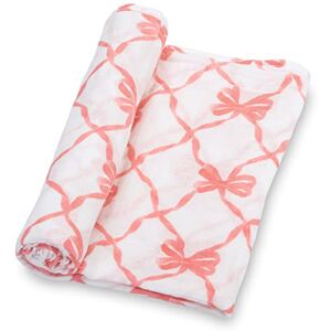 LollyBanks Swaddle Blanket 100% Muslin Cotton Newborn and Baby Nursery Essentials for Girls, Registry Pink Bow Print LollyBanks Swaddle Blanket 100% Muslin Cotton Newborn and Baby Nursery Essentials for Girls, Registry Pink Bow Print
