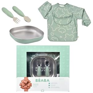 Béaba Baby Meal Set – Complete Newborn Gift Set from 4 Months – Microwave-Safe Stainless Steel Plate, Ergonomic Cutlery, Sleeve Bib, Keepsake Box – Healthy and Sustainable Materials, Sage Green Béaba Baby Meal Set – Complete Newborn Gift Set from 4 Months – Microwave-Safe Stainless Steel Plate, Ergonomic Cutlery, Sleeve Bib, Keepsake Box – Healthy and Sustainable Materials, Sage Green