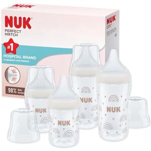 NUK Perfect Match Baby Bottles Set 3+ Months Adapts to Baby's Palate Temperature Control Anti Colic Vent 150 ml & 260 ml BPA-Free Silicone Teats Rainbow 4 Count NUK Perfect Match Baby Bottles Set 3+ Months Adapts to Baby's Palate Temperature Control Anti Colic Vent 150 ml & 260 ml BPA-Free Silicone Teats Rainbow 4 Count