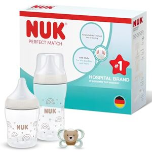 NUK Perfect Match Newborn Baby Bottles & Dummy Set for Newborns 0-3 Months 2 x Anti-Colic Feeding Bottles (150ml, 260ml), 1 x Perfect Match Air Soother Rainbow 3 Count NUK Perfect Match Newborn Baby Bottles & Dummy Set for Newborns 0-3 Months 2 x Anti-Colic Feeding Bottles (150ml, 260ml), 1 x Perfect Match Air Soother Rainbow 3 Count
