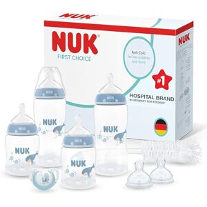 NUK First Choice Perfect Start Newborn Essentials Baby Bottles Set 0-6 Months 4 x Anti-Colic Feeding Bottles (150ml, 300ml), 2 x Teats, 1 x Dummy, 1 x Bottle Brush Whale 8 Count NUK First Choice Perfect Start Newborn Essentials Baby Bottles Set 0-6 Months 4 x Anti-Colic Feeding Bottles (150ml, 300ml), 2 x Teats, 1 x Dummy, 1 x Bottle Brush Whale 8 Count