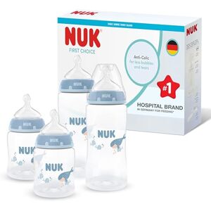 NUK First Choice Baby Bottles 0-3+ Months 150ml & 300ml Anti Colic Feeding Bottle PP Temperature Control Indicator Whale 4 Count NUK First Choice Baby Bottles 0-3+ Months 150ml & 300ml Anti Colic Feeding Bottle PP Temperature Control Indicator Whale 4 Count