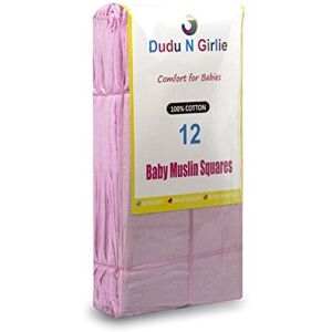 DUDU N GIRLIE Pack of 12-100% Cotton Small Muslin Squares – Breathable & Soft Baby Burp Cloths Extra Large – Newborn Essential Muslin Face Cloths 70cm x 70cm, Pink. DUDU N GIRLIE Pack of 12-100% Cotton Small Muslin Squares – Breathable & Soft Baby Burp Cloths Extra Large – Newborn Essential Muslin Face Cloths 70cm x 70cm, Pink.