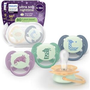 AVENT Philips Ultra Soft Nighttime Soothers Orthodontic Design, for Babies 6-18 Months, Glow in The Dark, Symmetrical Silicone Teat, BPA-Free, Sterilising Cases, 4 Pack, SCF094/08 AVENT Philips Ultra Soft Nighttime Soothers Orthodontic Design, for Babies 6-18 Months, Glow in The Dark, Symmetrical Silicone Teat, BPA-Free, Sterilising Cases, 4 Pack, SCF094/08