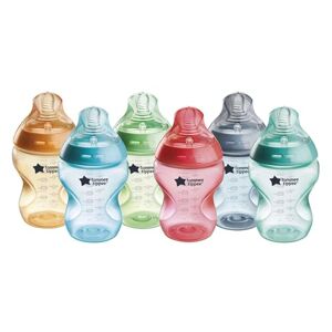 422736 Tommee Tippee Natural Start Anti-Colic Baby Bottle, 260 ml, 0+ months, Anti-Colic Valve, Slow Flow Breast-Like Teat for a Natural Latch, Self-Sterilising, Colourful, Pack of 6