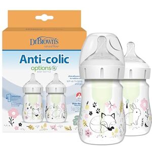 Dr. Brown's Anti-Colic Options+ Wide-Neck Baby Bottle Designer Edition Bottles, Woodland Decos, 5oz/150 ml, Level 1 Teat, Pack of 2, 0m+ Dr. Brown's Anti-Colic Options+ Wide-Neck Baby Bottle Designer Edition Bottles, Woodland Decos, 5oz/150 ml, Level 1 Teat, Pack of 2, 0m+