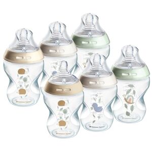 422734 Tommee Tippee Natural Start Anti-Colic Baby Bottle, Slow Flow Breast-Like Teat for a Natural Latch, 0+ months, 260 ml, Anti-Colic Valve, Self-Sterilising, Pond Design, Pack of 6