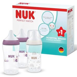 NUK Perfect Match Baby Bottle 3+ Months 260ml Anti Colic Feeding Bottle PP Temperature Control Indicator Hippo 3 Count NUK Perfect Match Baby Bottle 3+ Months 260ml Anti Colic Feeding Bottle PP Temperature Control Indicator Hippo 3 Count