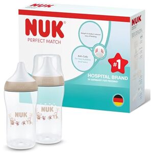 NUK Perfect Match Baby Bottle 3+ Months 260ml Anti Colic Feeding Bottle PP Temperature Control Indicator Monkey 2 Count NUK Perfect Match Baby Bottle 3+ Months 260ml Anti Colic Feeding Bottle PP Temperature Control Indicator Monkey 2 Count