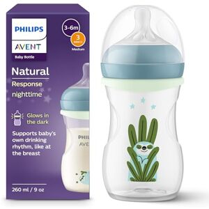 Philips Avent Natural Response Nighttime Baby Bottle 9 oz/260 ml, with Medium Flow Teat (Flow 3), with Glow-in-the-Dark Ring Accessory, Sleepy Sloth Design, SCY903/81 Philips Avent Natural Response Nighttime Baby Bottle 9 oz/260 ml, with Medium Flow Teat (Flow 3), with Glow-in-the-Dark Ring Accessory, Sleepy Sloth Design, SCY903/81
