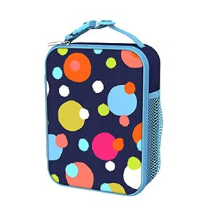 Ion8 - Spots Design Lunch Bag, Easy Access 3-Sided Zip, Write-On Name Patch, Freshness & Insulation for 6 Hours, Elasticated Mesh Pocket for Bottles, Machine Washable, Polyester Material, Navy Blue