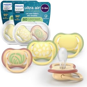 Philips Avent Ultra Air Soothers Orthodontic Design, for Babies 0-6 Months, Soft Silicone Symmetrical Teat, BPA-Free, 2 Sterilizing Cases, 4 Pack, SCF087/21 Philips Avent Ultra Air Soothers Orthodontic Design, for Babies 0-6 Months, Soft Silicone Symmetrical Teat, BPA-Free, 2 Sterilizing Cases, 4 Pack, SCF087/21