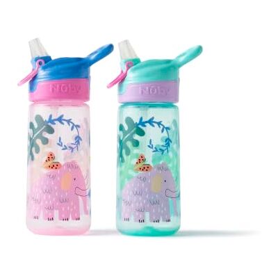 Nuby Super Quench Free-Flow Water Bottle, 2-Pack, 540ml, 18M+, Wooly Mammoth Nuby Super Quench Free-Flow Water Bottle, 2-Pack, 540ml, 18M+, Wooly Mammoth
