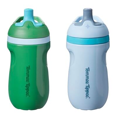 Tommee Tippee Toddler Cup, Sporty Sippy Cup, 266ml, 12m+, Blue & Green Toddler essential; 2 pack; insulated; non-spill valve; leak and drop-proof; bite-proof silicone spout; easy-hold handle; 12m+ Tommee Tippee Toddler Cup, Sporty Sippy Cup, 266ml, 12m+, Blue & Green Toddler essential; 2 pack; insulated; non-spill valve; leak and drop-proof; bite-proof silicone spout; easy-hold handle; 12m+