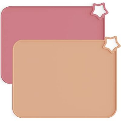 Moonkie Silicone Placemats for Baby & Kid, Stain Resistant Non-Slip Toddler Food Mats Eating Table Mat with 2 Packs(Warm Pink/Muted) Moonkie Silicone Placemats for Baby & Kid, Stain Resistant Non-Slip Toddler Food Mats Eating Table Mat with 2 Packs(Warm Pink/Muted)