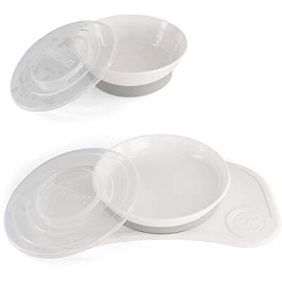 Twistshake Baby Tableware Set Mini + Bowl Baby Suction Plate + Baby Placemat (31x17cm) + Bowl BPA-Free Food Training Plate White Twistshake Baby Tableware Set Mini + Bowl Baby Suction Plate + Baby Placemat (31x17cm) + Bowl BPA-Free Food Training Plate White