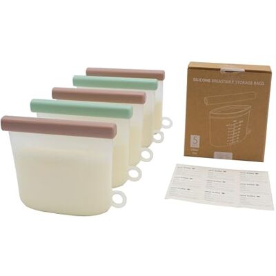 ana baby Silicone Breastmilk Storage Bags 5 Pack of Reusable Bags for Breastfeeding BPA Free, Food Grade Silicone & 210ml / 7oz Capacity Double Sealed to Prevent Leakage Self- Standing ana baby Silicone Breastmilk Storage Bags 5 Pack of Reusable Bags for Breastfeeding BPA Free, Food Grade Silicone & 210ml / 7oz Capacity Double Sealed to Prevent Leakage Self- Standing