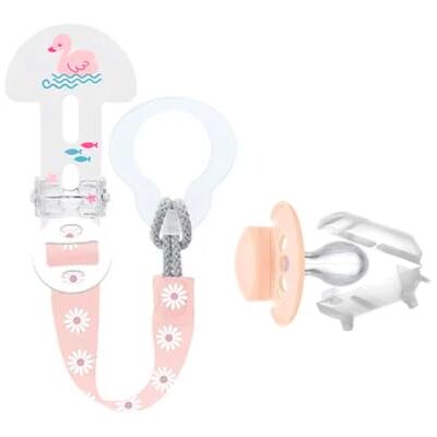 MAM Clip it ! Fashion & Cover Dummy Chain with Teat Protection, Adjustable Length, Washable, Assorted Colours Pink, cream-coloured, 1 Stück (1er Pack) MAM Clip it ! Fashion & Cover Dummy Chain with Teat Protection, Adjustable Length, Washable, Assorted Colours Pink, cream-coloured, 1 Stück (1er Pack)