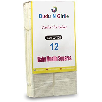 DUDU N GIRLIE 12 Pack Cream Baby Muslin Squares 70x70cm, Soft Double Layer Cotton Muslin, Feeding & Burping Cloths for Newborns DUDU N GIRLIE 12 Pack Cream Baby Muslin Squares 70x70cm, Soft Double Layer Cotton Muslin, Feeding & Burping Cloths for Newborns