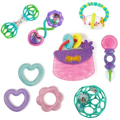 Bright Starts Everything Nice 9pc Gift Set BPA-Free Rattles and Teethers, Purple and Pink Baby Toys, Newborn+ Bright Starts Everything Nice 9pc Gift Set BPA-Free Rattles and Teethers, Purple and Pink Baby Toys, Newborn+