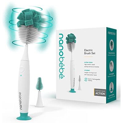 NANOBÉBÉ Nanobebe E-Brush Baby Bottle Cleaner Electric Bottle Cleaning Brush, Baby Accessories, and Sippy Cups Rechargeable, Includes Replaceable Brush Head NANOBÉBÉ Nanobebe E-Brush Baby Bottle Cleaner Electric Bottle Cleaning Brush, Baby Accessories, and Sippy Cups Rechargeable, Includes Replaceable Brush Head
