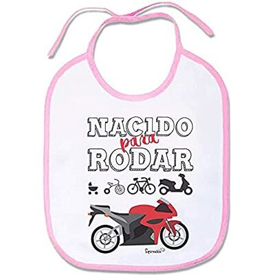 SUPERMOLON 01942 – “Born to Roll” Baby Bib with Laces, Pastel Pink, Unisex SUPERMOLON 01942 – “Born to Roll” Baby Bib with Laces, Pastel Pink, Unisex