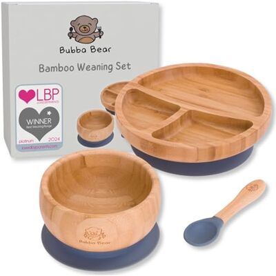 Bubba Bear ® Baby Bamboo Suction Bowl, Plate & Spoon Set Stay Put Toddler Led Feeding Bowls & Plates Free Guide to Weaning Bubba Bear ® Baby Bamboo Suction Bowl, Plate & Spoon Set Stay Put Toddler Led Feeding Bowls & Plates Free Guide to Weaning