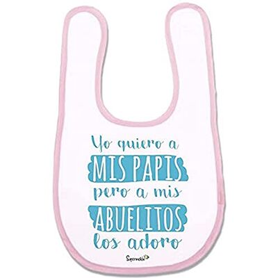 SUPERMOLON 03557 – “Yo Quiero A Mis Papis But A My Grandparents The Adoro” Baby Bib with Velcro, Pastel Pink, Unisex SUPERMOLON 03557 – “Yo Quiero A Mis Papis But A My Grandparents The Adoro” Baby Bib with Velcro, Pastel Pink, Unisex