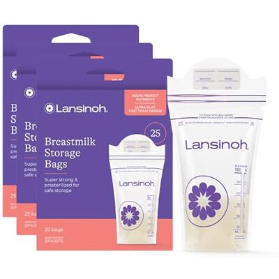 Lansinoh Breastmilk Storage Bags, 75 Count, Baby Essentials, Fast Freeze & Thaw Breast Milk Bags for Baby Bottle Feeding, Superior Strength & Stretch, 6 Ounce Lansinoh Breastmilk Storage Bags, 75 Count, Baby Essentials, Fast Freeze & Thaw Breast Milk Bags for Baby Bottle Feeding, Superior Strength & Stretch, 6 Ounce