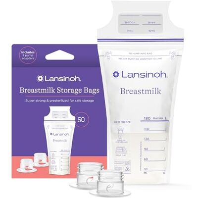 Lansinoh Breastmilk Storage Bags with Pump Adapters for Bags, 50 count Lansinoh Breastmilk Storage Bags with Pump Adapters for Bags, 50 count