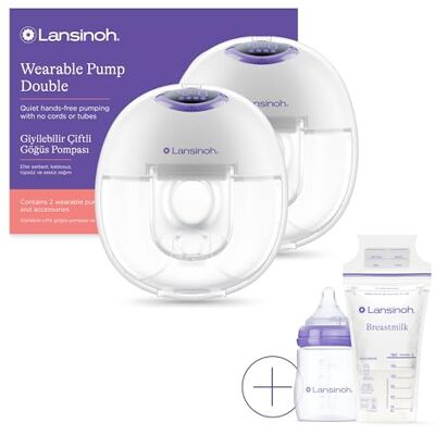Lansinoh Wearable Electric Breast Pump Hands Free Portable & Quiet Pumping 4 Pumping Modes, 9 Suction Levels LED Display Bundle Includes 25 Breast Milk Storage Bags + Feeding Bottle (2 Pumps) Lansinoh Wearable Electric Breast Pump Hands Free Portable & Quiet Pumping 4 Pumping Modes, 9 Suction Levels LED Display Bundle Includes 25 Breast Milk Storage Bags + Feeding Bottle (2 Pumps)