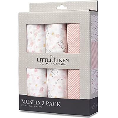 The Little Linen Company - Little Linen 3 Pack Muslin Prints - Ballerina Bunny - 102 x 102 cm - Muslin Wrap The Little Linen Company - Little Linen 3 Pack Muslin Prints - Ballerina Bunny - 102 x 102 cm - Muslin Wrap