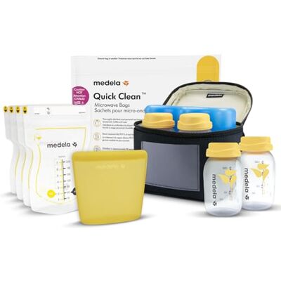 Medela All-in-One Breast Milk Storage Set with 150 ml Bottles, Easy Pour & Reusable Bags, Quick Clean Microwave Bag and Cooler with Contoured Ice Pack Medela All-in-One Breast Milk Storage Set with 150 ml Bottles, Easy Pour & Reusable Bags, Quick Clean Microwave Bag and Cooler with Contoured Ice Pack